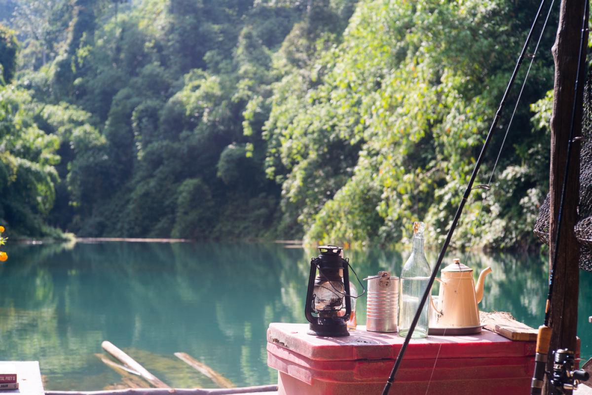 An image of a camp on a lake.