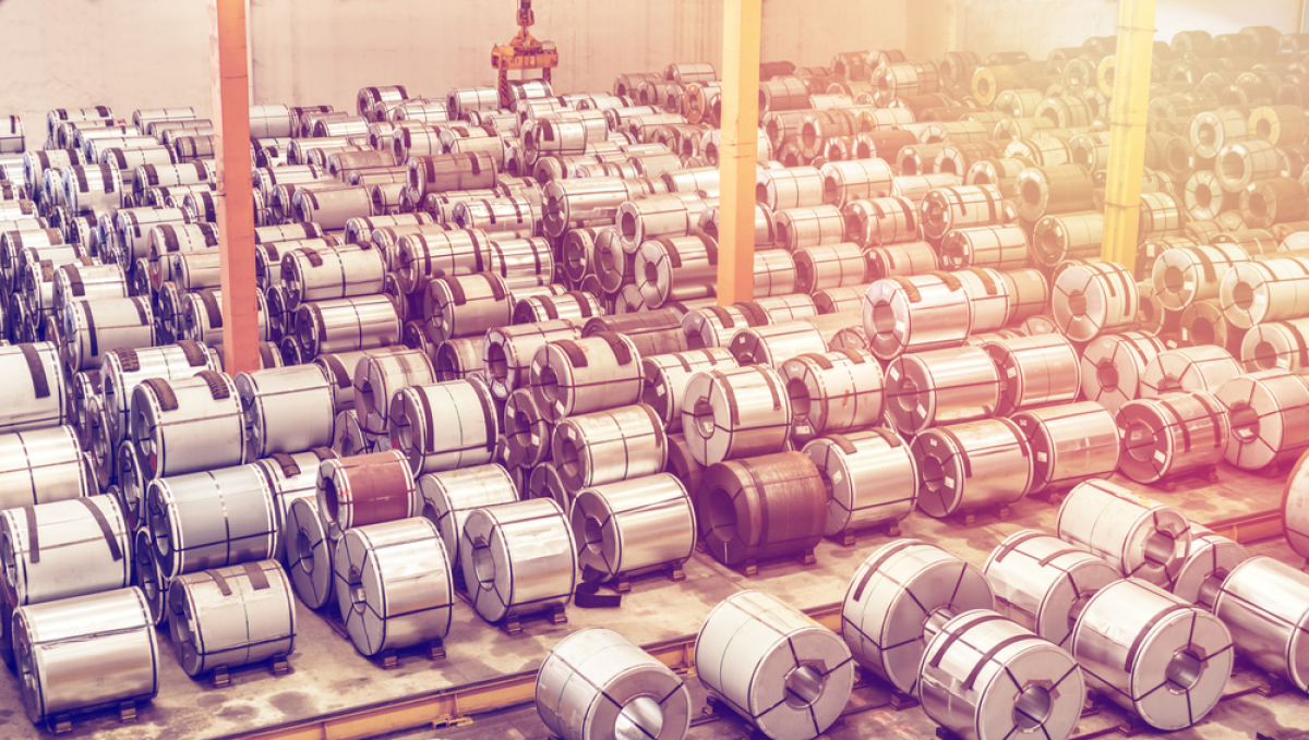 ​ Steel coil is stored inside a warehouse, in preparation for export to automotive industry plants. ​