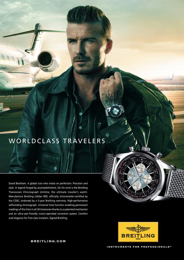 This is an image of a male walking away from an airplane wearing a Breitling watch.