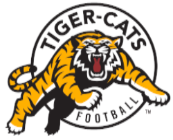 Tiger Cats logo containing a circle with the text Tiger Cats Football and a tiger jumping out of the circle.