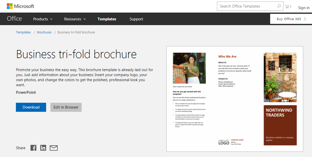 This is a photo of a Microsoft Template for a tri-fold brochure