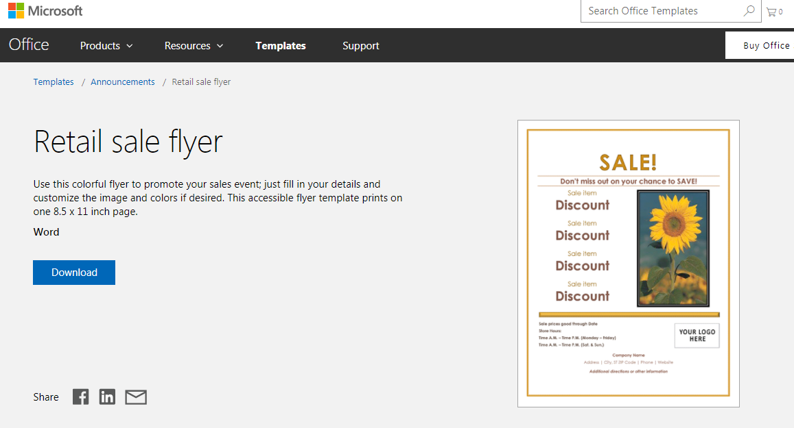 This is a photo of a Microsoft Template for a sales flyer