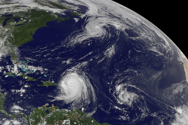 Satellite image showing a hurricane over the Caribbean