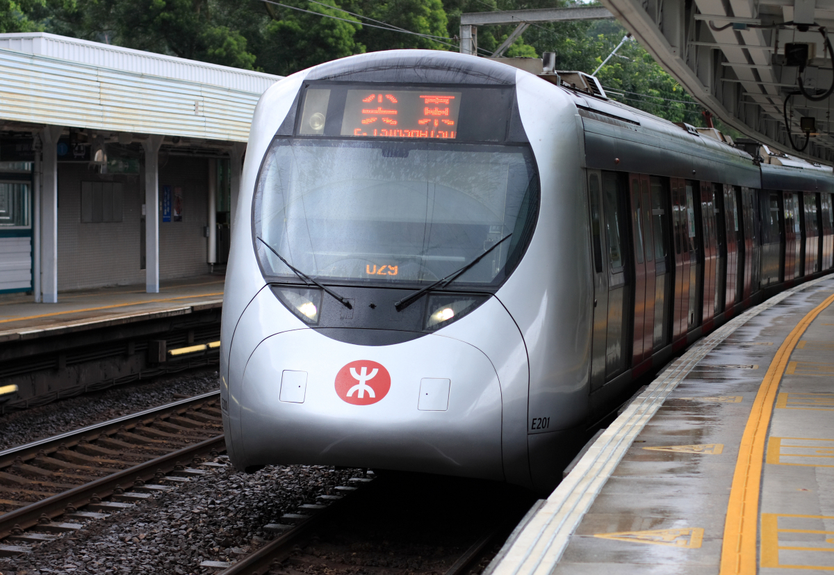 A modern-looking train is seen on a track.