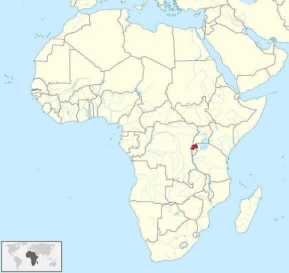 This is a political map of Africa showing Rwanda, a landlocked eastern African country