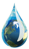This is a graphic of a raindrop with the Earth inside.