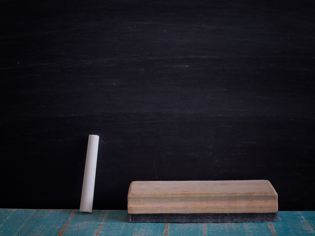This is an image of a chalkboard with a piece of chalk and eraser in front of it.