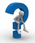 This is an image of a blue question mark with an non-descript figure sitting on it.