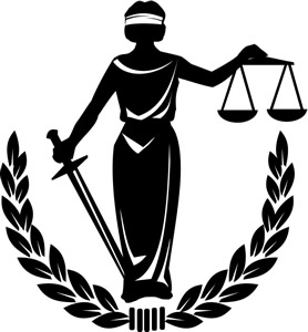 This is an image of the scales of justice.  She is blindfolded, holding a sword and the scales of justice.