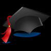 This is an image of a black graduation cap with a red tassel.