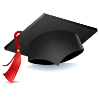 This is an drawing of a graduation cap. It is black with a red tassel.