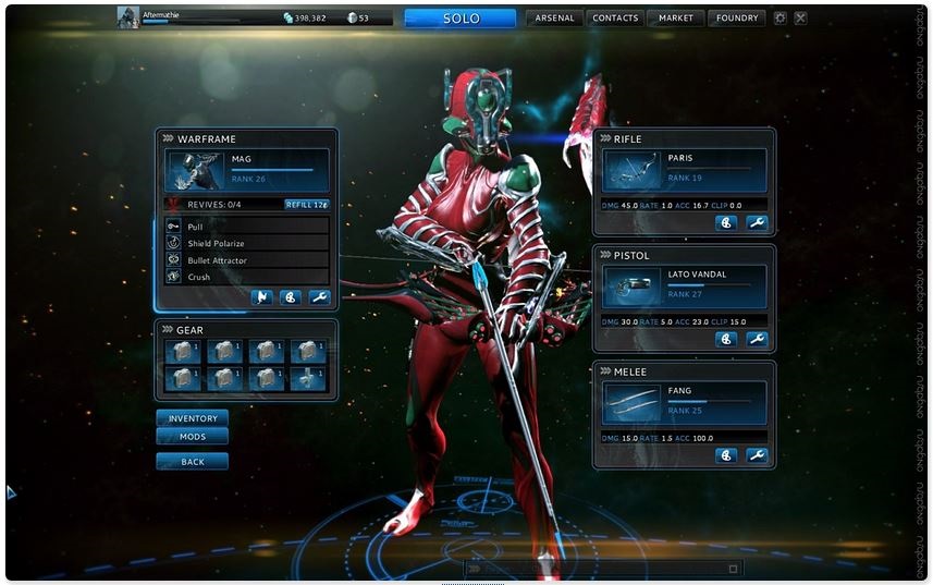This is a screen shot from the video game, Warframe.