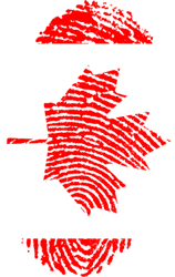 This is an image of a fingerprint that forms the Canadian flag.