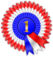 This is an image of an award ribbon with a number one in the centre.