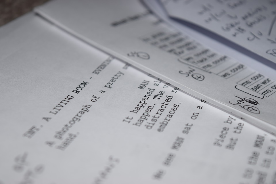 This is an image of a close up of three different screenplay scripts.