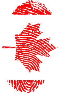 This is an image of a fingerprint that forms the Canadian flag.