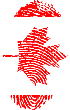 This is an image of a fingerprint that forms the Canadian flag.