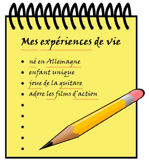 On a commence une liste d'experiences de vie sur une feuille de papier jaune.