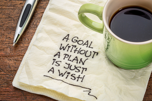 This is an image of a napkin with the words a goal without a plan is just a wish written on it.