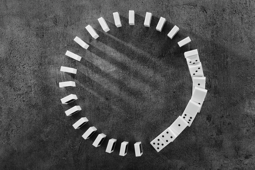 This is circular arrangement of dominoes that have started a chain reaction.