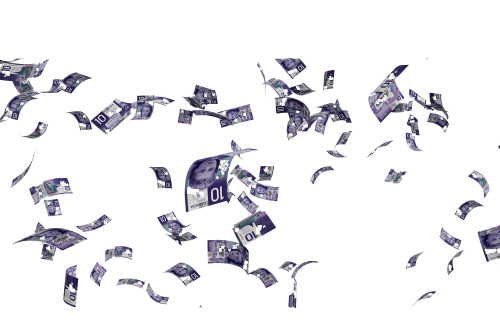 This is an image of a flurry of Canadian bills floating in the air.