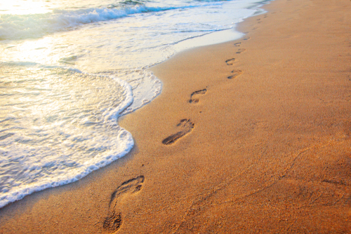 This is an image of a set of footprints on a beach.