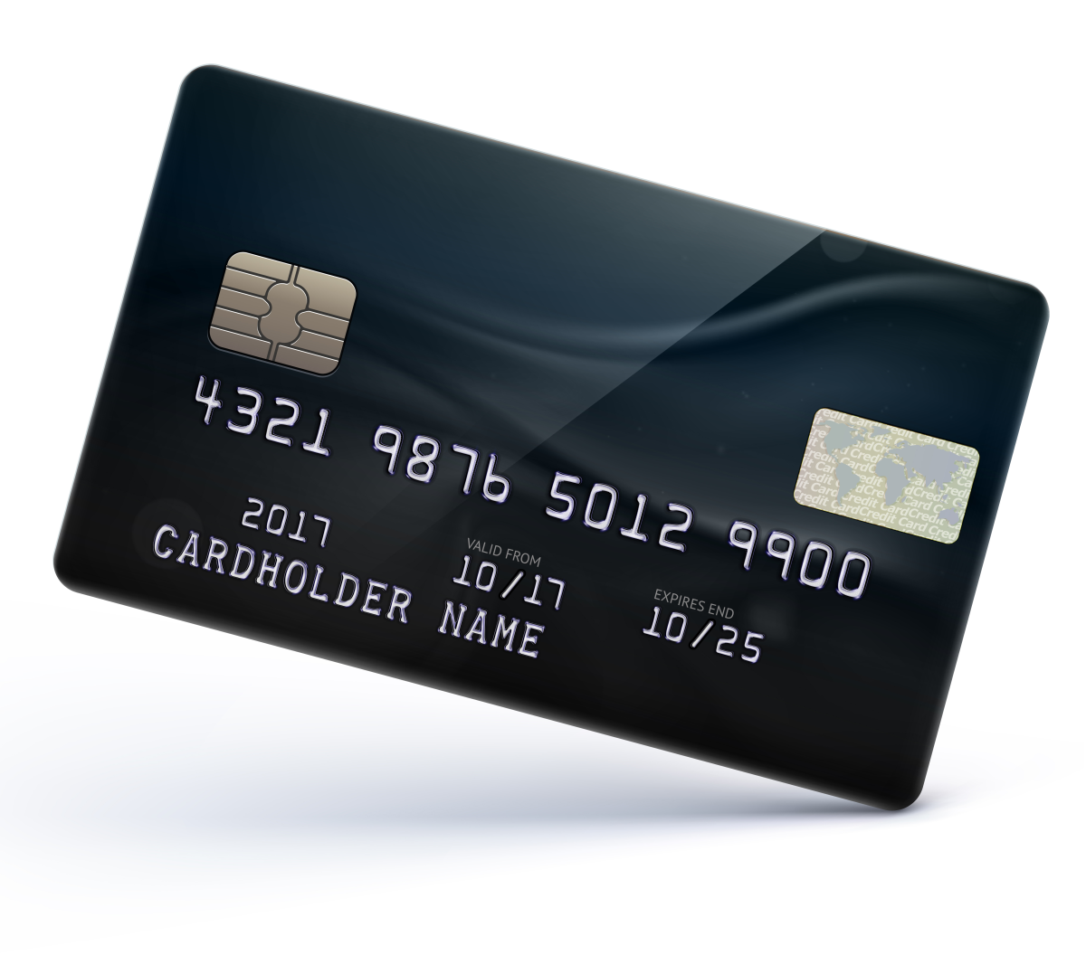 This graphic shows an illustration of a black credit card on a white background.