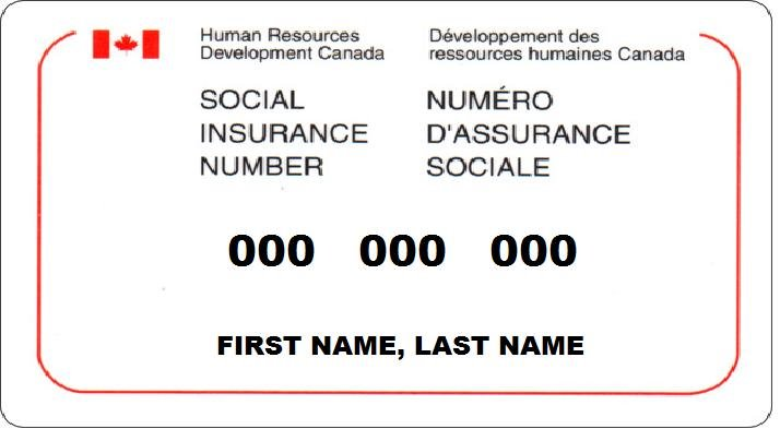 This graphic shows a Canadian Social Insurance Number card. 