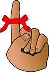 This is a graphic of a hand with a red bow tied around the pointer finger.