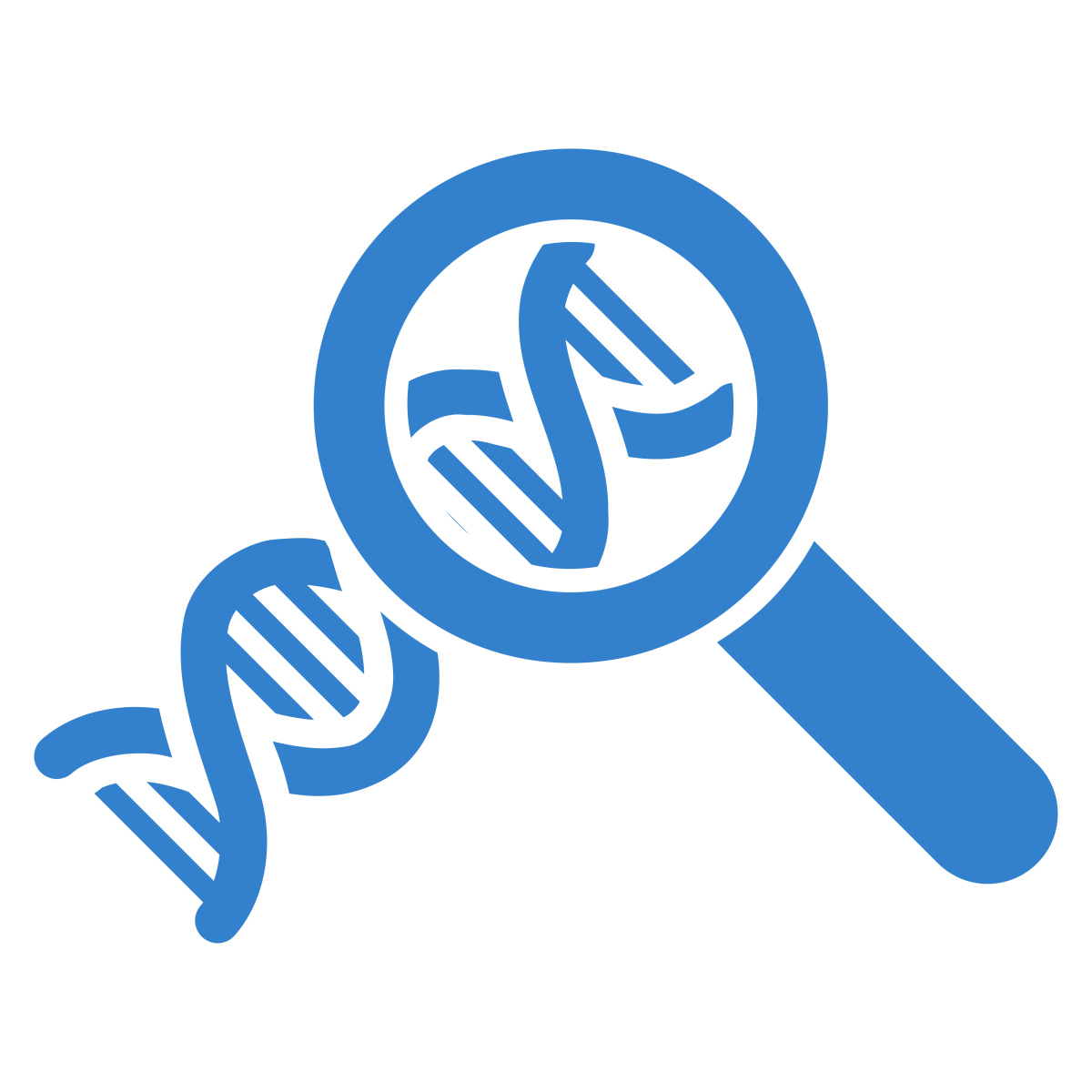 This is an image of a magnifying glass hovering over a strand of DNA. 