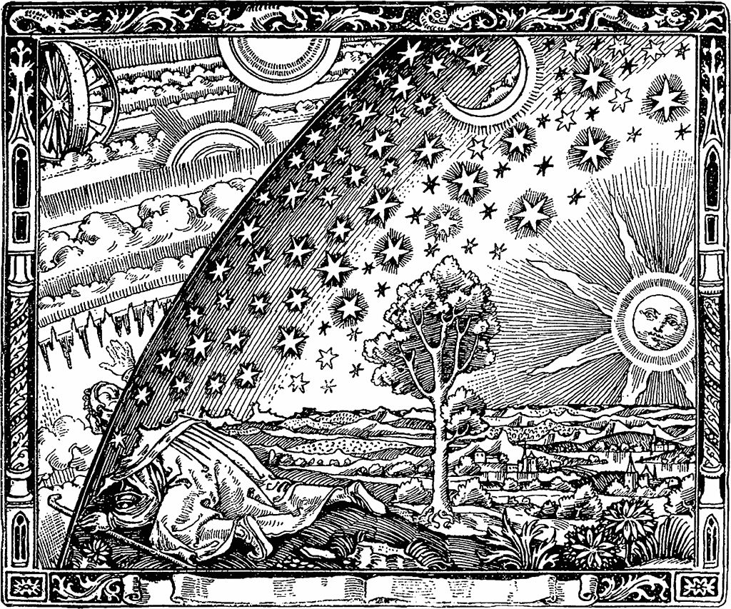 This is an image of the Flammarion engraving (1888), which depicts a traveller putting his head under the edge of the firmament.