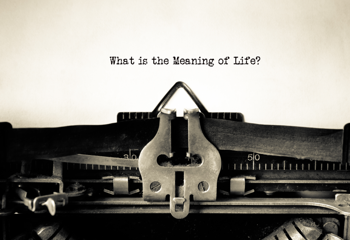 This is an image of a vintage typewriter, with the words, “What is the Meaning of Life?” typed on the page.