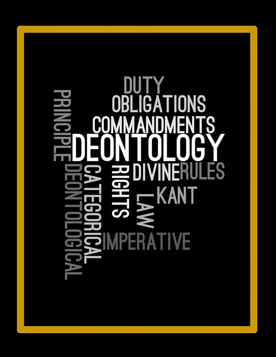 This is a word wall with terms such as Deontology, Divine Rules, Duty, Obligations, and Commandments - all terms which are related to ethics.