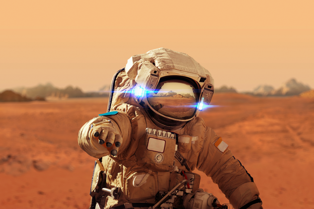 This is an image of an astronaut, walking on the planet Mars.