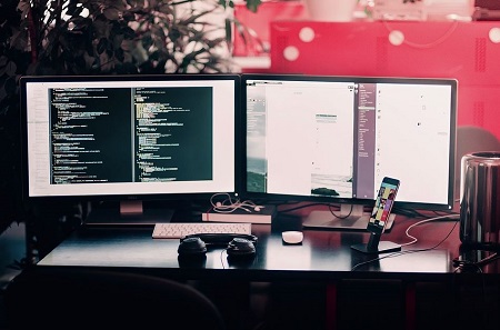 This is an image of a workstation set up for a computer programmer.