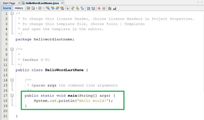 This is an image showing the code for the hello world program.
