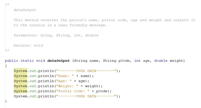 This is an image of a source code showing a method with appropriate documentation.