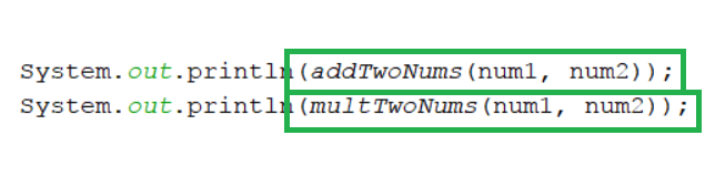 This is an image showing the source code of a method with the output statements highlighted.