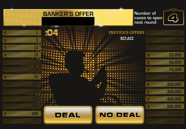 This image is of a screenshot showing the prizes offered on the TV game show deal or no deal.
