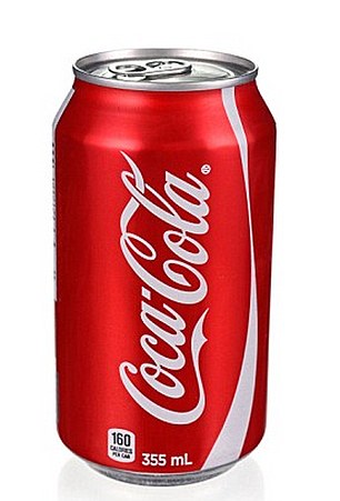 This is an image of a can of coca cola with a label of 355 mL.