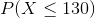 P of X is less than or equal to 130