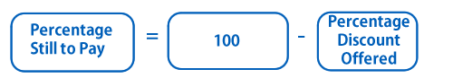 The percentage you still have to pay is equal to 100 minus the sales percentage.