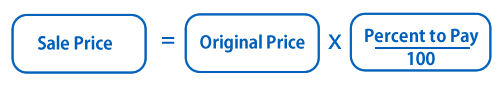 The sale price equals the original price times the percentage to pay divided by 100.