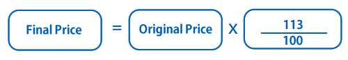 The final price equals the original price times 113, divided by 100.