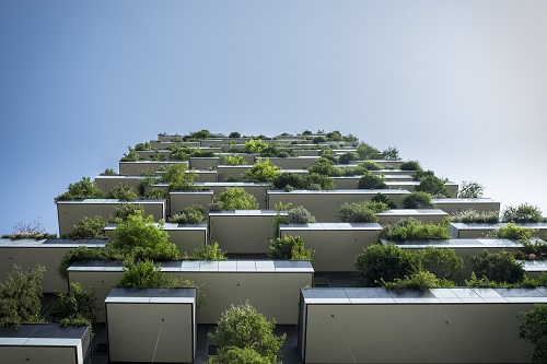 Image of a a number of balconies on a high rise apartment.