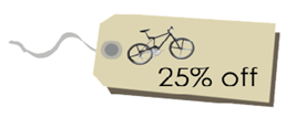 This is an image of a sales tag for a bicyle that has been labelled 25% off.