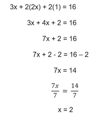 An image showing how the equatino can be simplified to x equals 2.