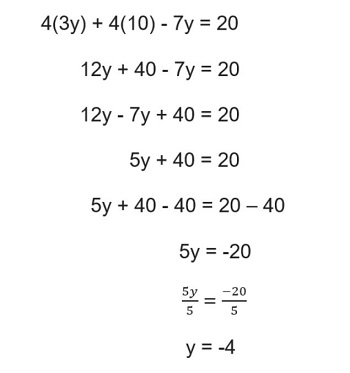 An image showing how the equation can be simplified to y equals -4.