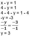 An image showing how x minus y equals 1 can be simplified to y equals 3.
