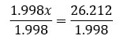 An image of the equation 1.998x over 1.998 equals 26.212 over 1.998.